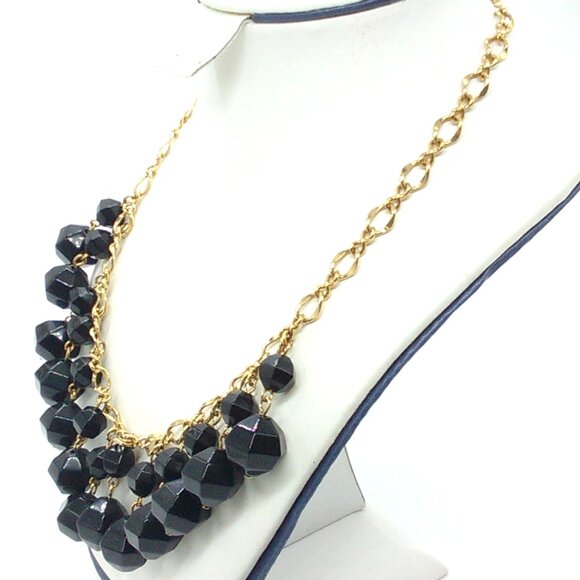 Kate Spade NY Black Faceted Bead Gold Plated Statement Necklace 17-19" - Picture 2 of 12